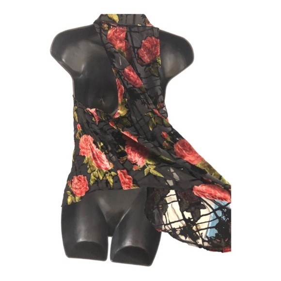 Free People black sheer velvet dark floral cowlneck tie‎ neck blouse size medium - Picture 14 of 16